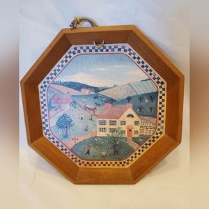 Folk Art Crowning Touch Vintage Country Scenes Wooden Tray Wall Hanging
